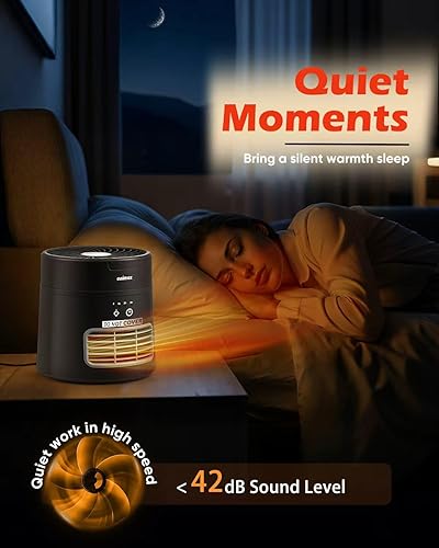 Miniatura 5 de CUSIMAX Calentador de espacio, calentador eléctrico portátil para uso en interiores con termostato, calentador pequeño y ventilador de escritorio,