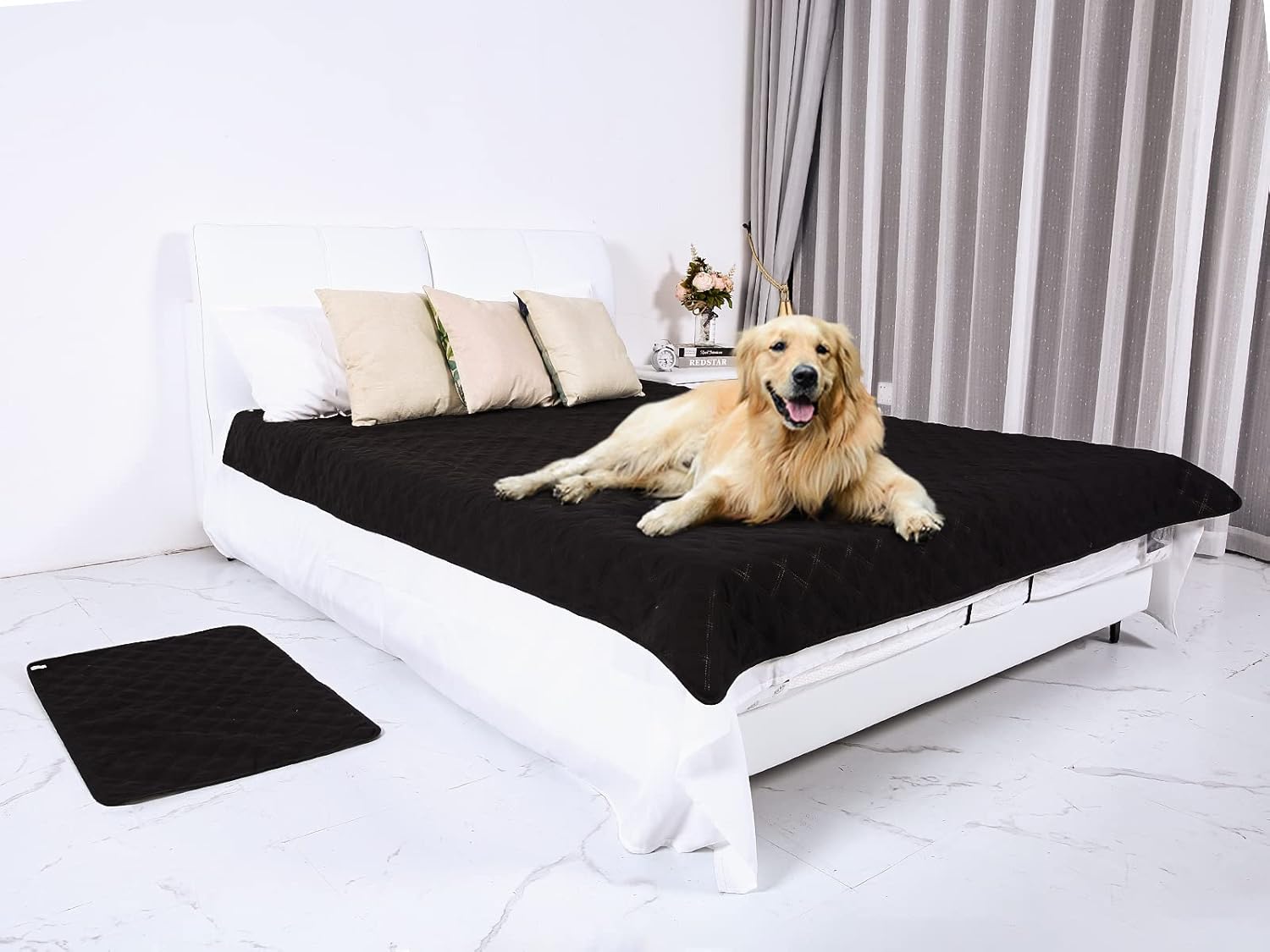 Happy Hachi Housse De Lit Imperméable Pour Chien Avec Petit Tapis,  Couverture Antidérapant Lavable Réutilisable Pour Animal Domestique  Incontinence Chat Facile À Nettoyer (M, Noir) : Amazon.fr: Animalerie