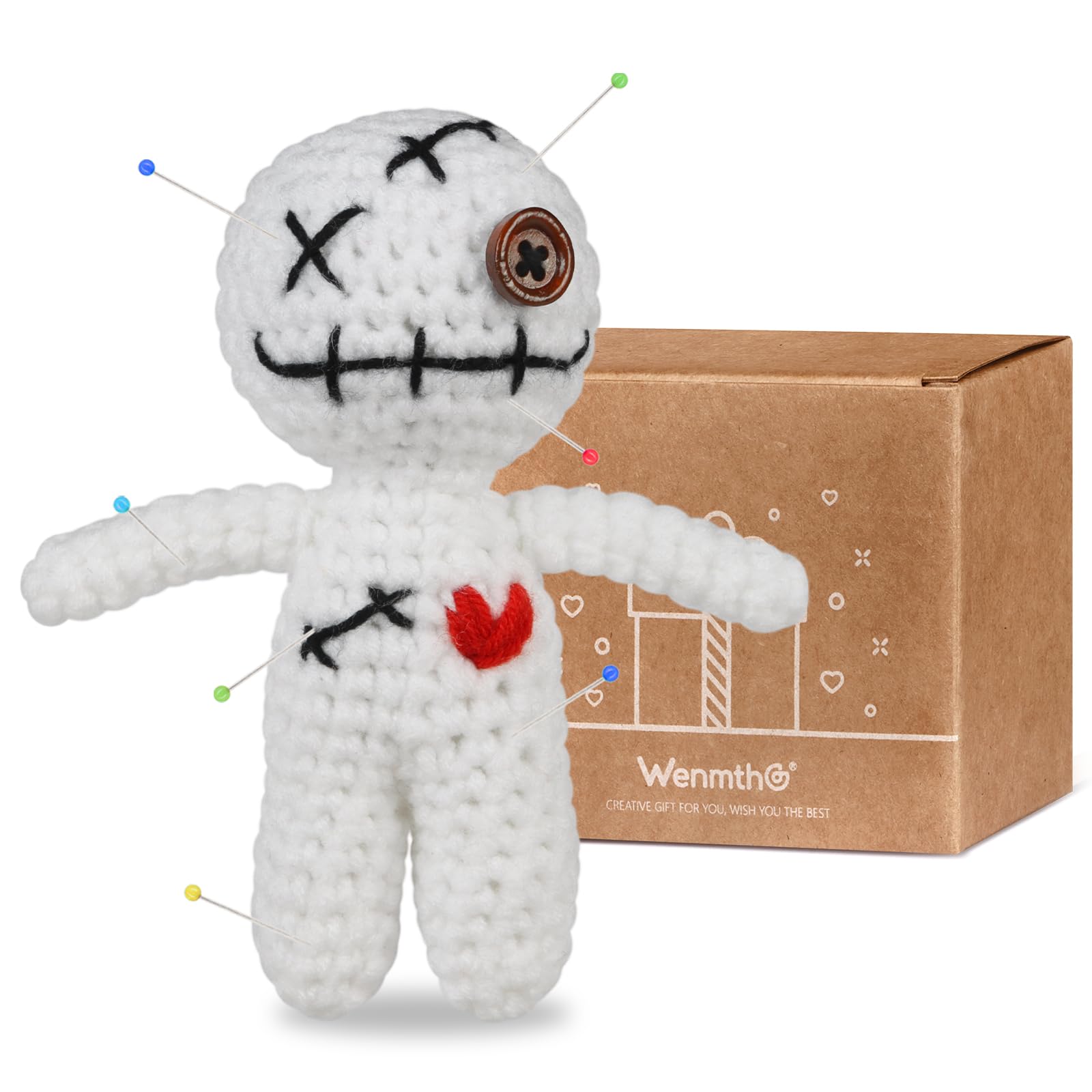 WenmthG Funny Positive Crochet - White Voodoo Doll - Emotional Support Animals Gifts, Funny Handmade Crochet Doll