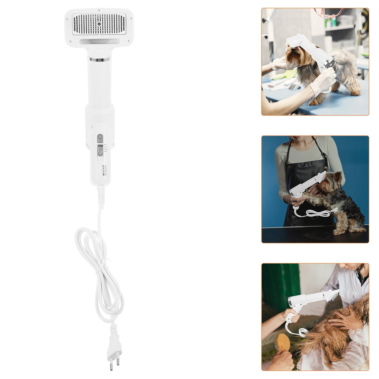 Homoyoyo Séchoir à Poils pour Animaux Brosse Démêlante Électrique Souffleur à Air Chaud Blanc 220V Eu pour Toilettage Chiens et Chats Maison et Voyage