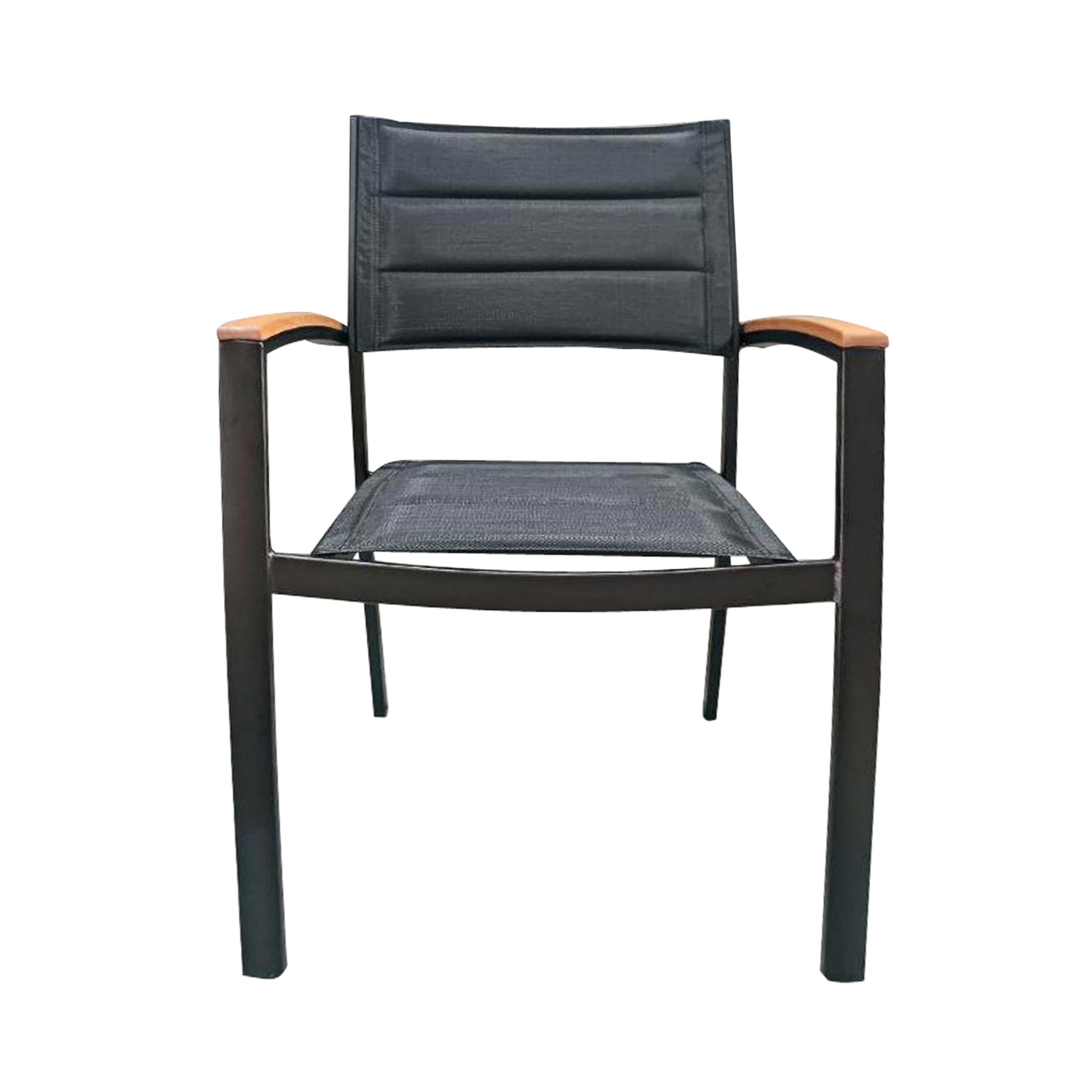 METRO Professional Gartenstuhl mit Armlehne Lynx, Aluminium/Textilen-Bespannung, 58 x 59.4 x 88.2 cm, Stapelbar, Wetterfest, 150 kg Tragkraft, Schwarz