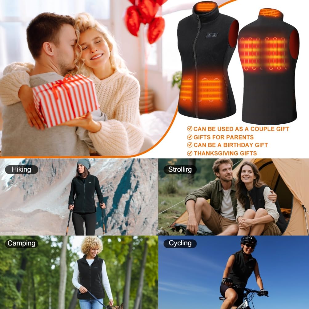 Gilet chauffant pour femmes avec batterie externe, veste chauffante pour femmes, jusqu'à 10 heures de chaleur