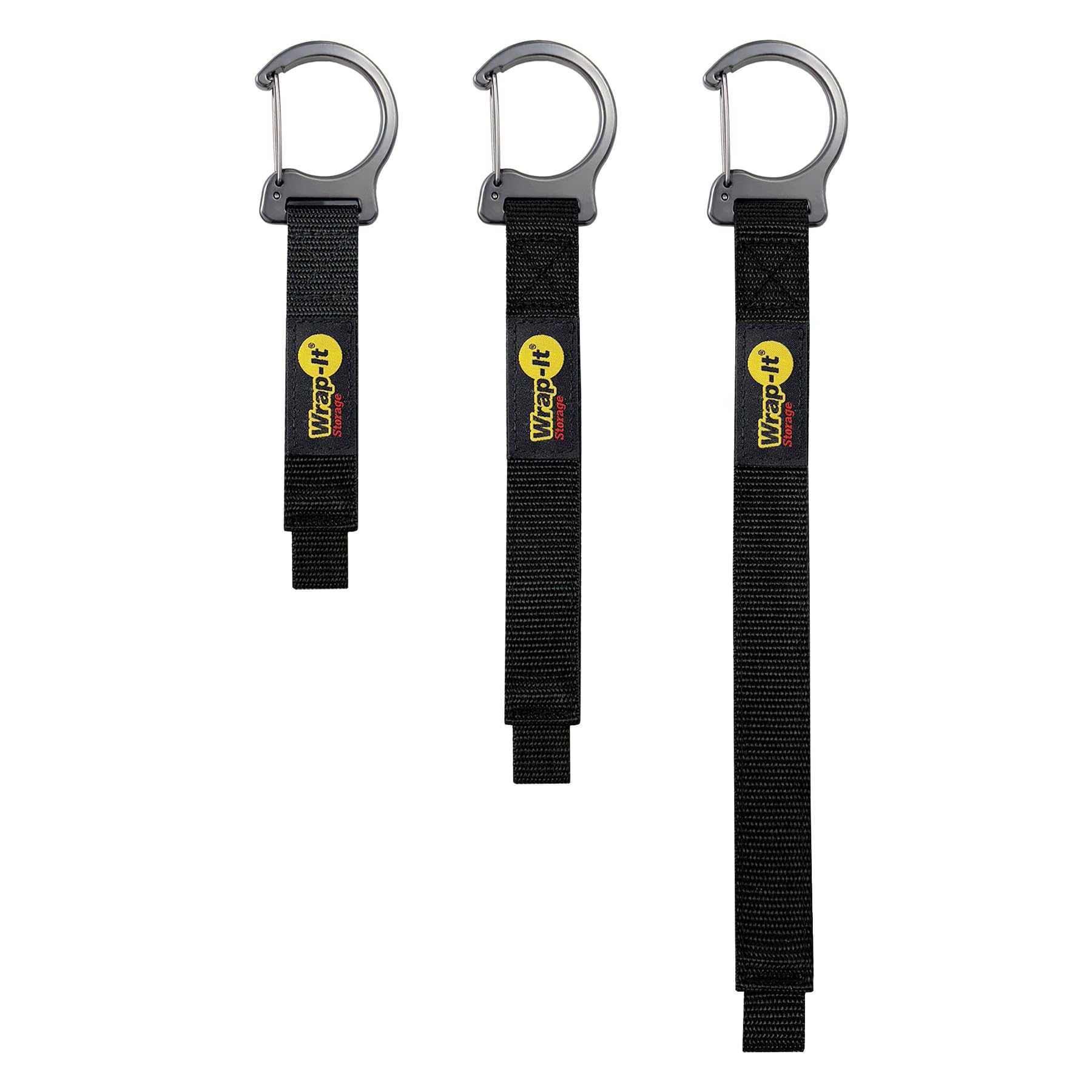 Wrap-It Storage Quick Clips - Assorted 3-Pack Black - Cable Straps with Metal Clips for Hanging Garage Accessories and Extension Cord or Hose Hanger