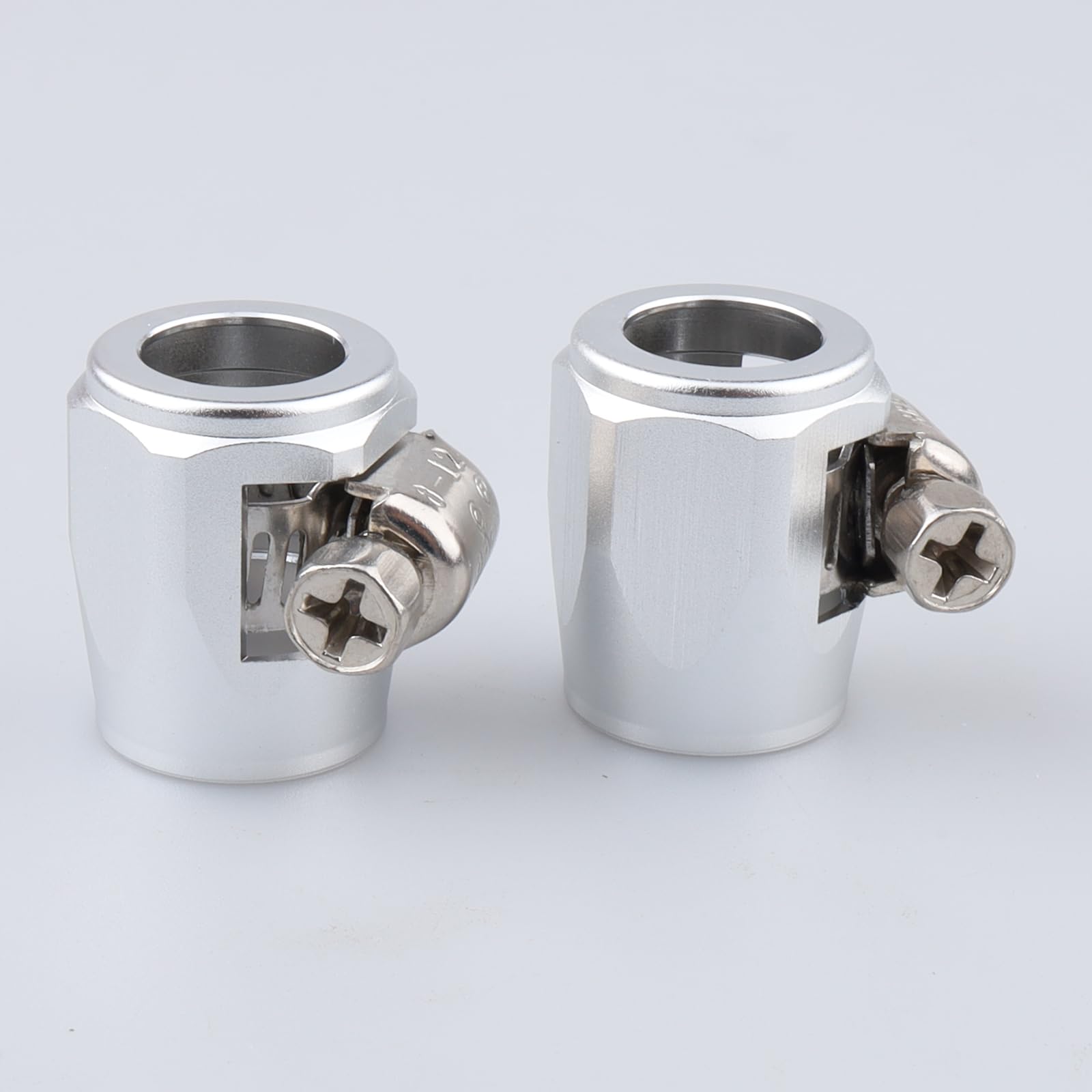 AC PERFORMANCE ID 16mm (0.63") Aluminum -6 AN Hex Hose Finisher Clamp with Screw Band for Fuel Line, Diesel/Gas/Air/Water/Oil and Fuel Hose, Pack of 2, Silver