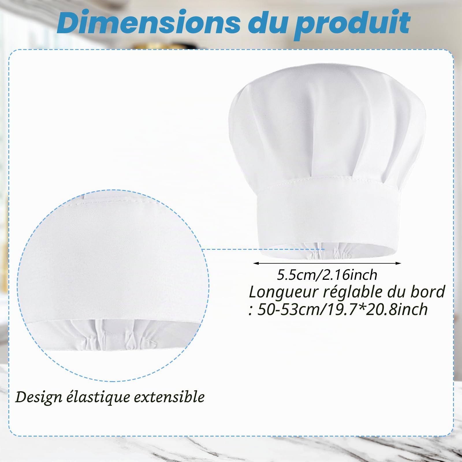 Lot de 2 toques de chef enfants en coton blanc réglables accessoires cuisine