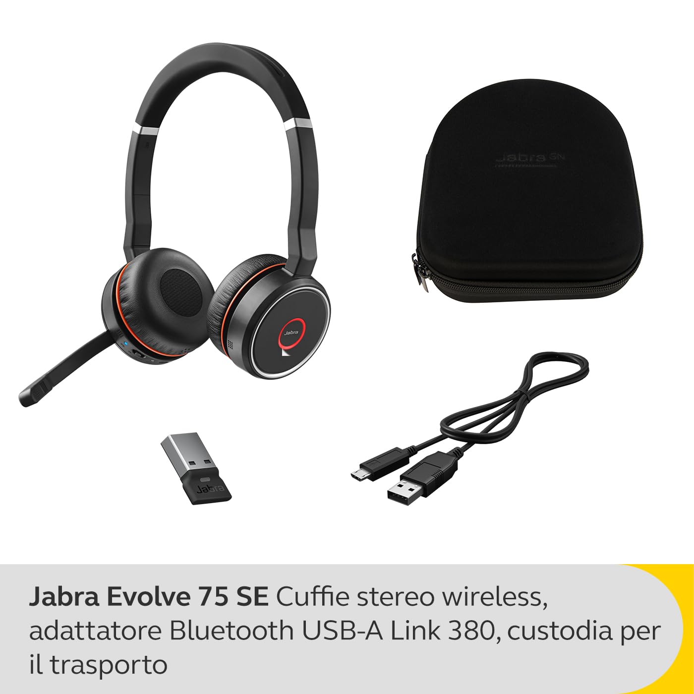 Cuffie Evolve 75 SE Wireless - ANC Microfono Nero - Dettaglio