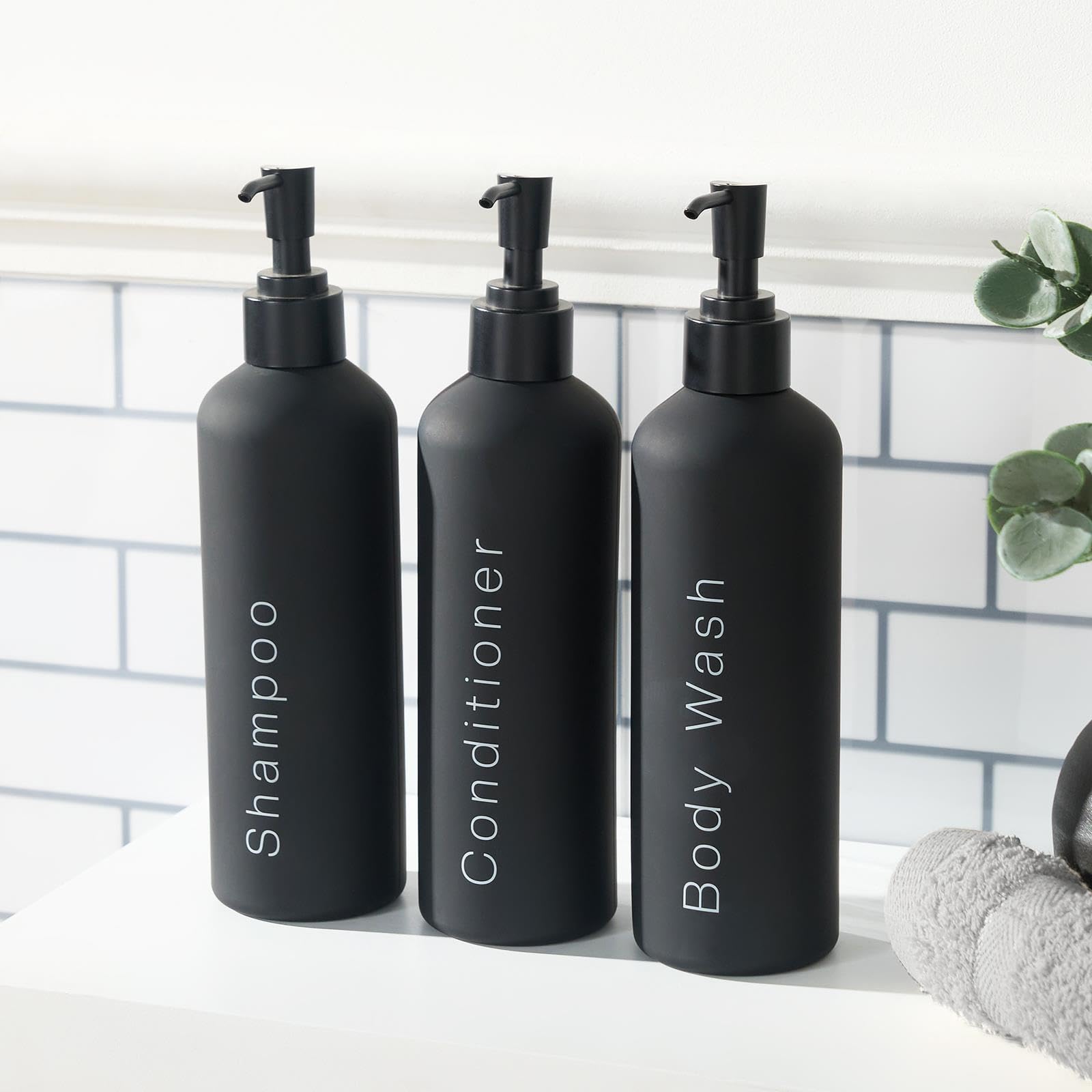 OHS Refillable Shampoo Pump Bottles - 3 Pack - Black