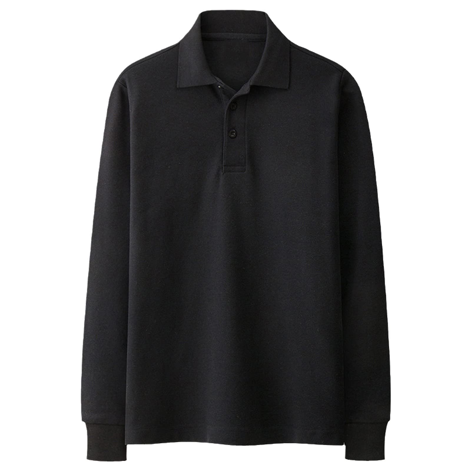 Herren-Poloshirt, langärmelig, einfarbig, für Frühling und Herbst, Schwarz , XXL