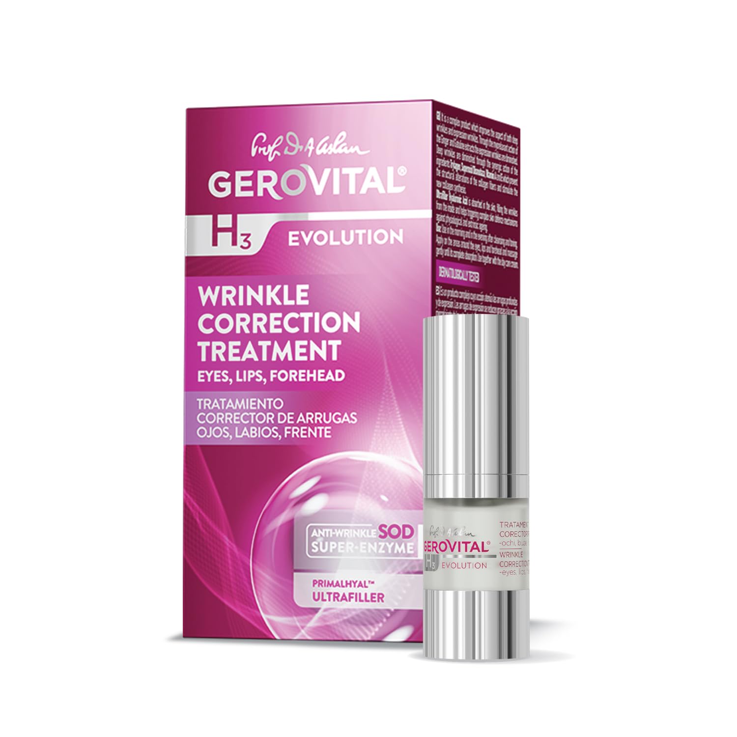 Siero Antirughe Contorno Occhi, Labbra e Fronte con Acido Ialuronico e Vitamina A ed E, Riduce le Rughe Profonde, Migliora l’Elasticità della Pelle, Gerovital H3 Evolution,15 ml
