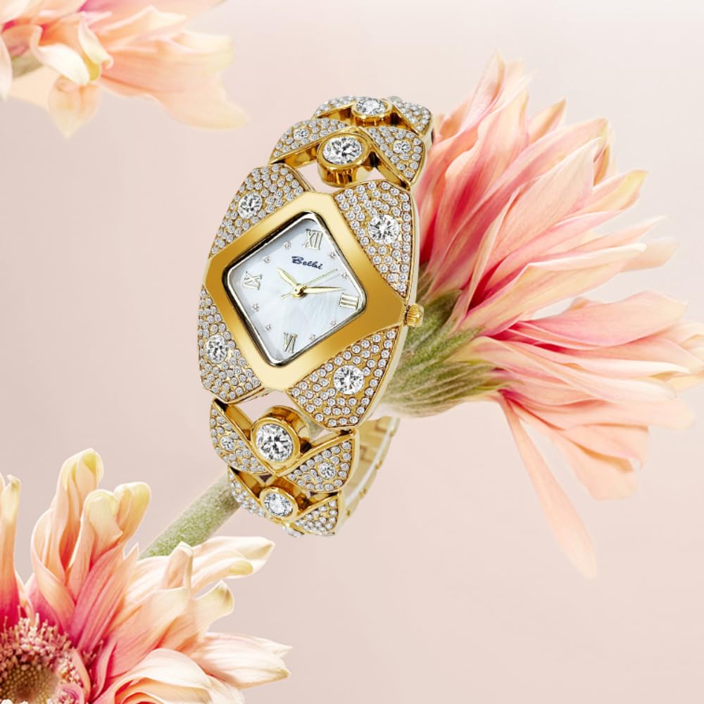 Orologio da polso da donna con cinturino in cristallo, stile retrò, con strass