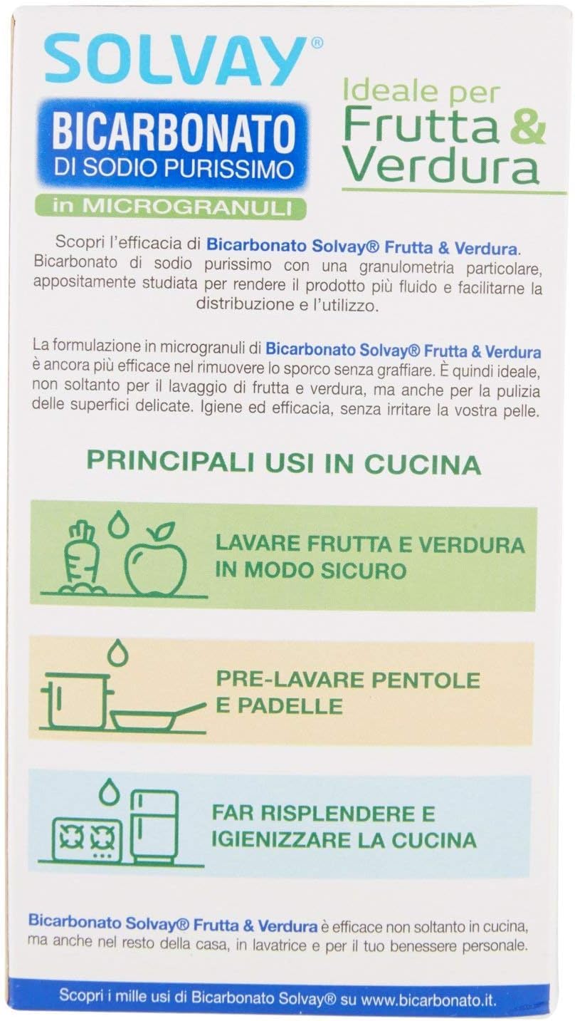 Solvay® - Bicarbonato Di Sodio Purissimo in Microgranuli per Frutta e Verdura Multipack - 400 Grammi x 20 confezioni