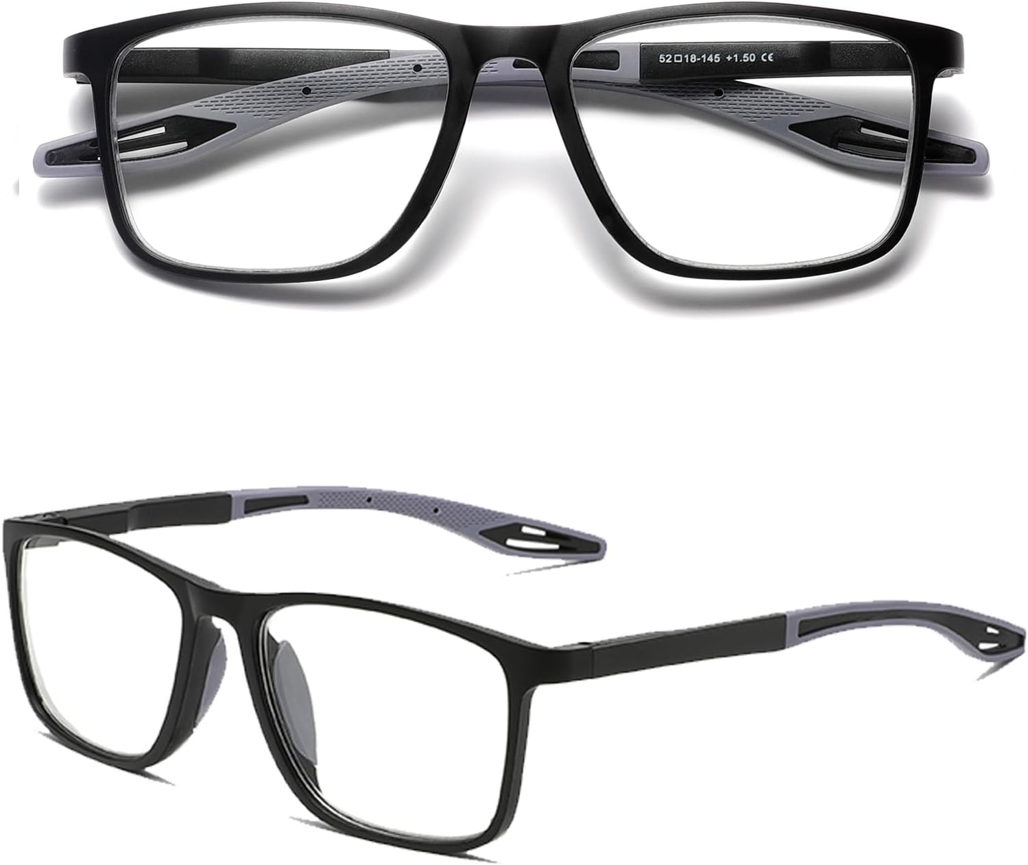 Hubeye TR90 Sports Reading Glasses for Men and Women Square Comfortable Flexible Blue Light Blocking Computer Reader