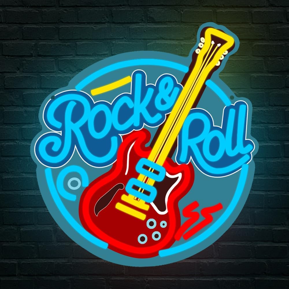 Rock and Roll Neon Sign Live Music Neon Signs for Wall Decor,Cool Guitar Shaped Led Lights Up Sign for Music Studio,Bedroom Party,Bar,Man Cave,Best Gift for Guitar Hobbies - Image 5