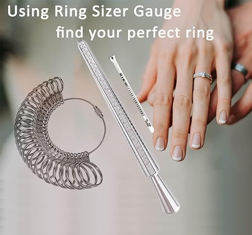 Miniatura 6 de Meowoo Juego de herramientas de medición de anillo, medidores de anillo con medidor de dedo, herramientas de medición de anillos de mandril para