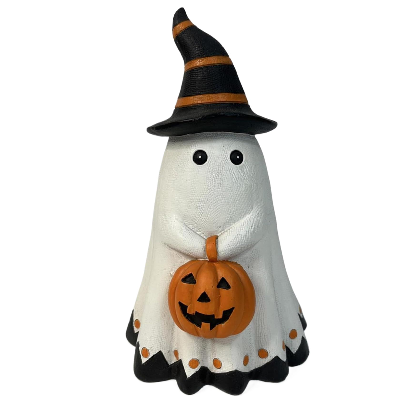 Pesoncarl Halloween Decorations, Ghost Decor, Cute Standing Halloween Ghost Statue with Pointed & Holding Pumpkin, Cartoon Spooky Resin Decor Ornament for Home Indoor Shelf Table