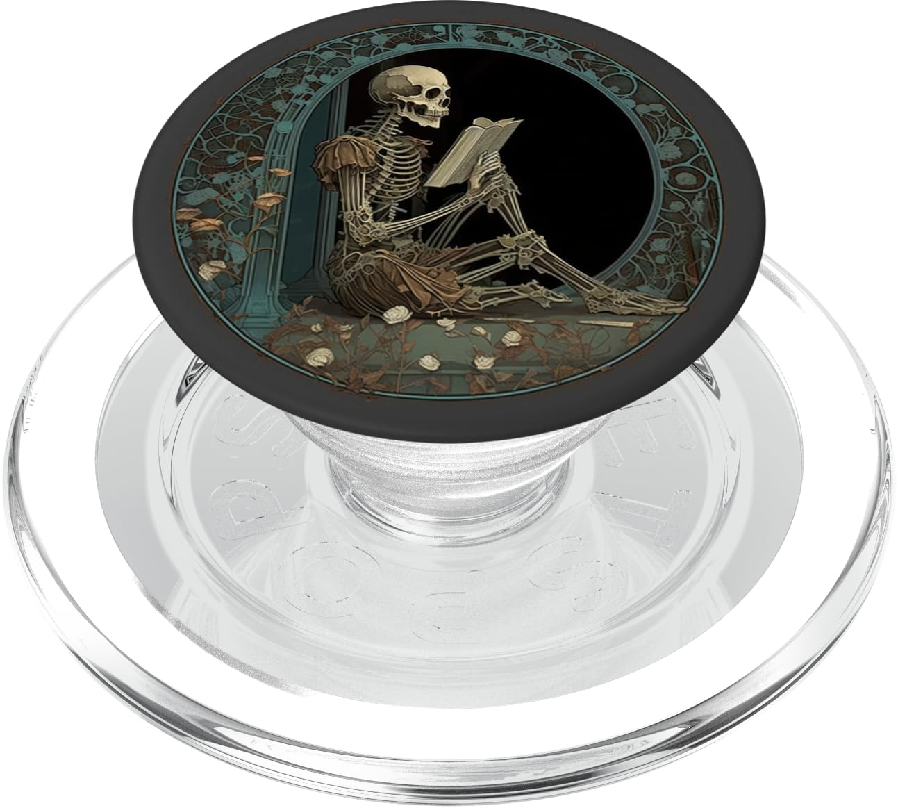 Cute & Creepy Book Lover Goth Skull Design Co Librarian Skeleton Gothic Goth Book Reading Lover PopSocket for Smartphones with Smooth, Hard, Plastic Cases - Black: Magnetic PopGrip