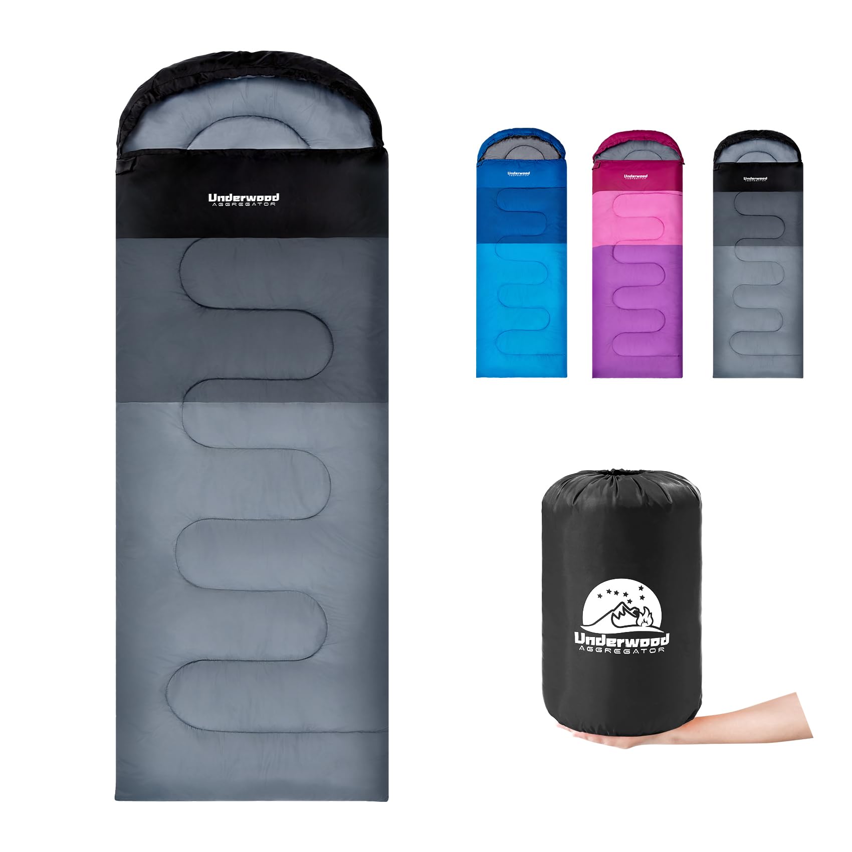 Underwood Aggregator Sleeping Bags for Adult and Kids - Ultralight 3 Season Compact Camping Sleeping Bag for Girls, Boys, Lightweight & Waterproof Backpacking Sleeping Bags for Hiking Outdoor Travel