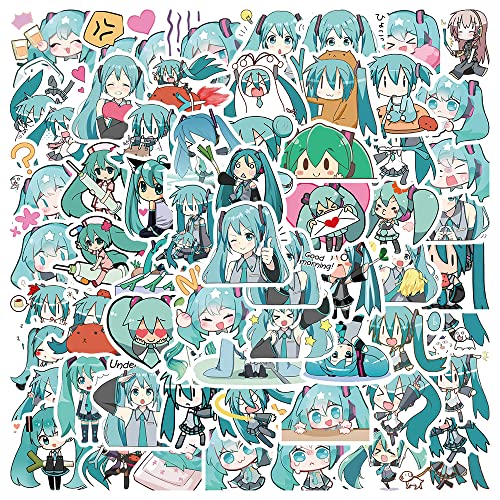 Image of Cute Chibi Girl Stickers 65Pcs for Laptop Water Bottle Luggage Guitar Phone Pad Computer Bike Car Bumper Skateboard, Hatsune Miku Funny Decals for Kids Teens Girls Boys Fans