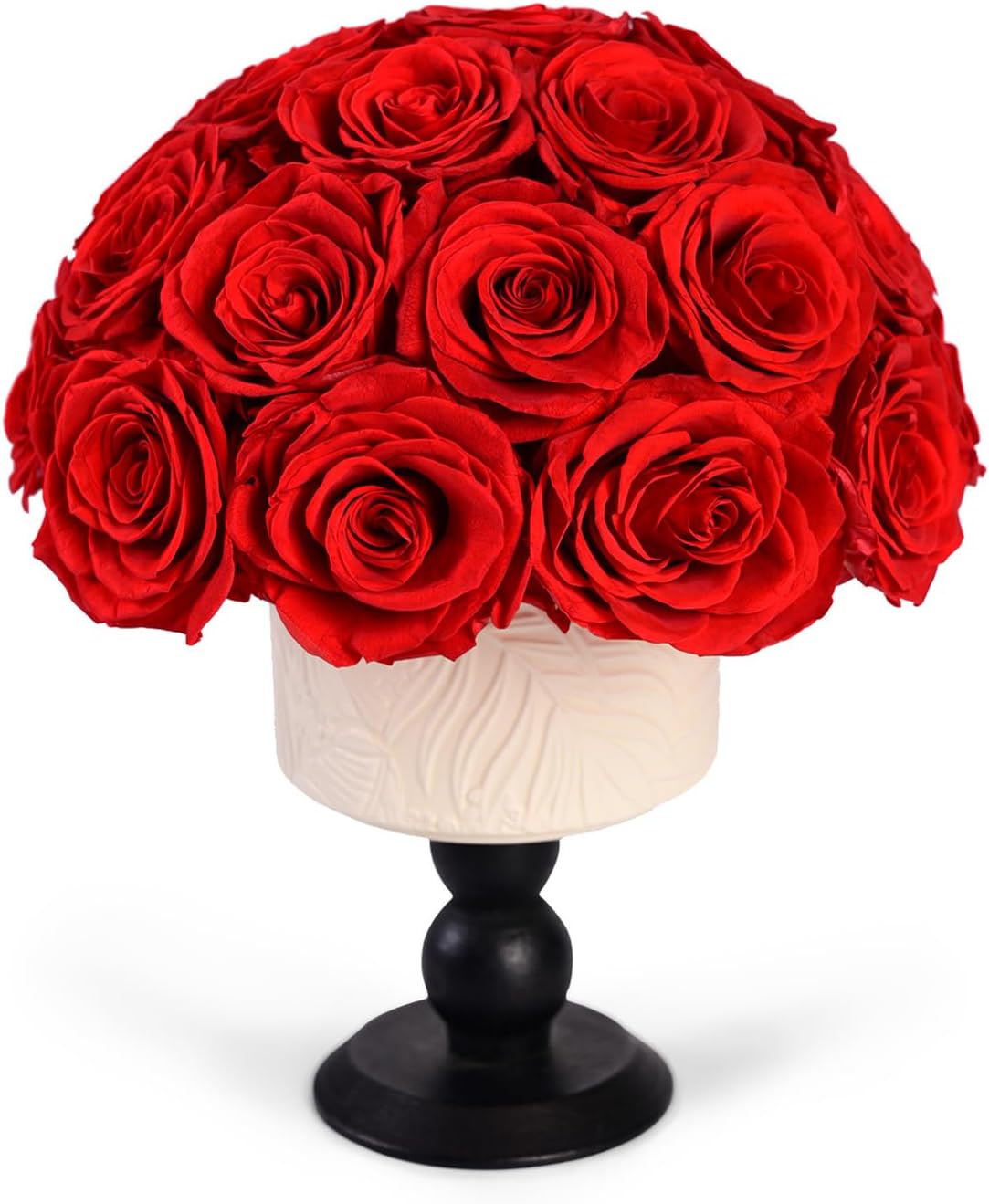 Luxury Preserved Flowers Blooms with Ceramic Base, Mushroom Shape Forever Eternal Natural Rose Gift Box for Home Table Decoration, Girlfriend Wife Family Valentines Mothers Day Birthday (Red)