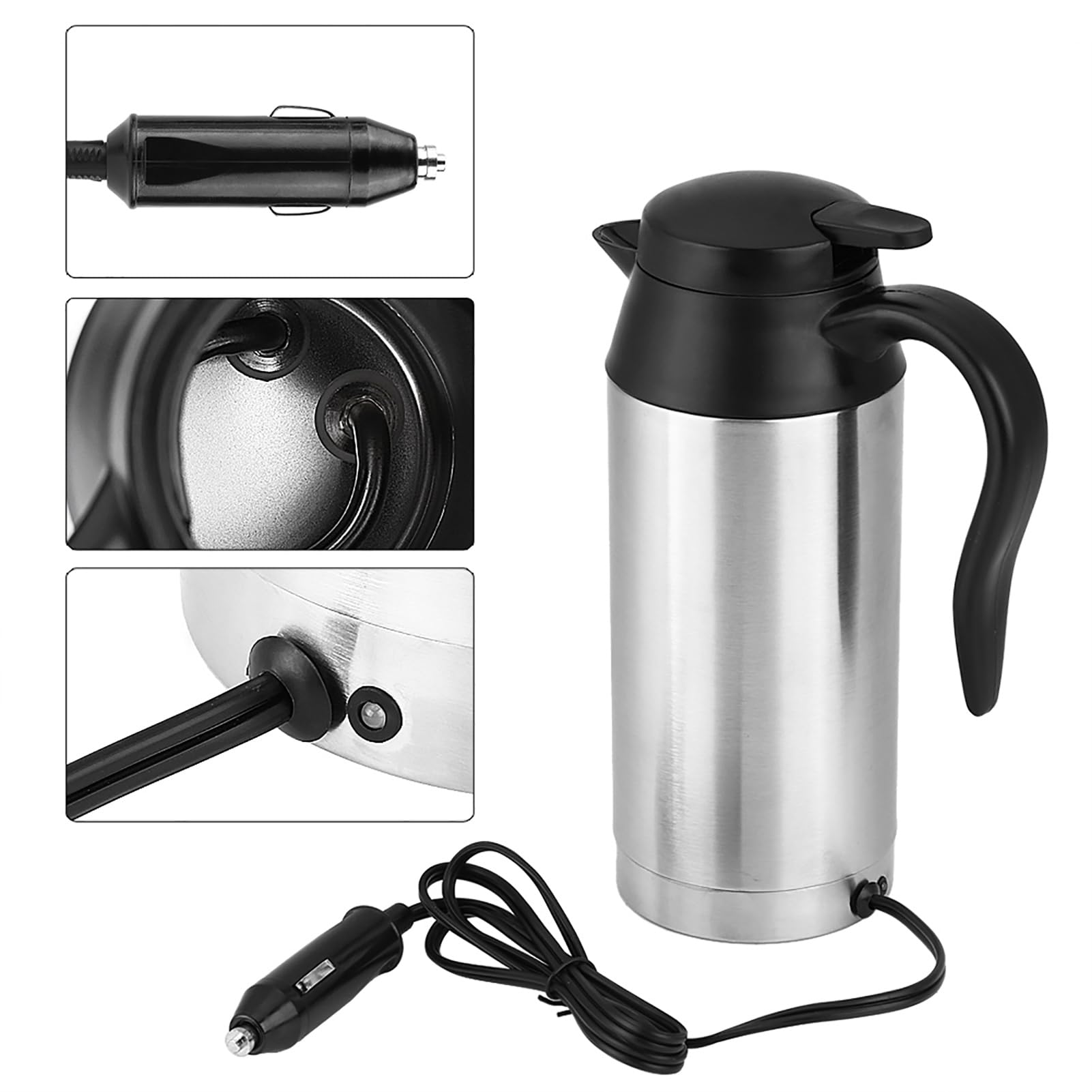 Termos Eléctricos de Viaje, Hervidor Eléctrico Portátil para Coche, 750 Ml, 12 V, Buen Rendimiento de Sellado para Agua, té, café, Leche,portavasos