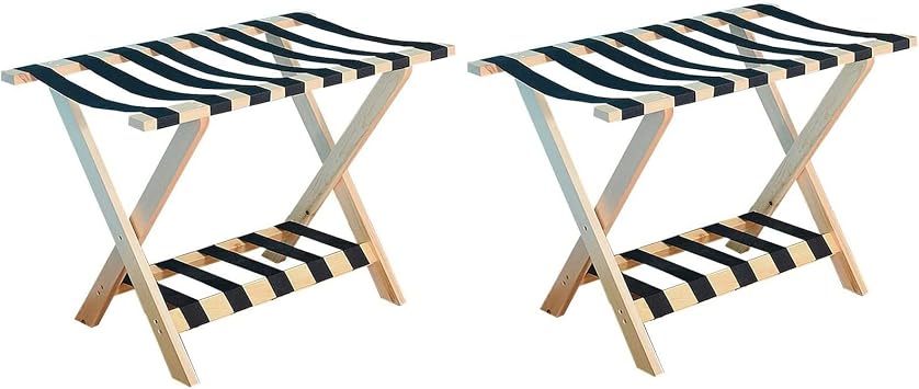 Hotel Luggage Rack Set of 2 - Suitcase Stand for Guest Room Foldable, Bedroom Luggage Shelf Multifunctional Suitcase Tray Shelf Shoe Rack for Hotel/Bedroom/Guest RoomWood Color