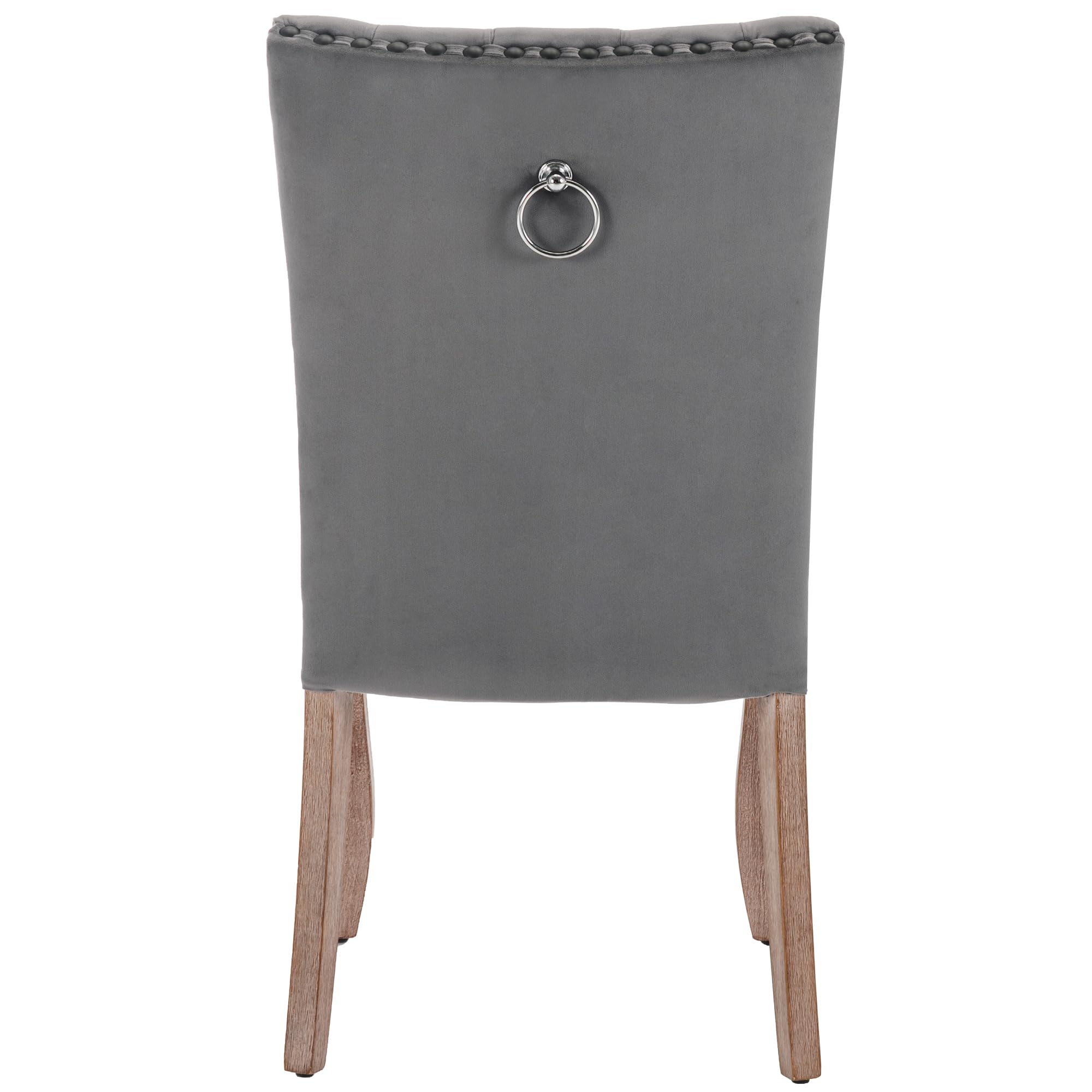 Silla de comedor (silla de cocina, silla de salón con aldaba única en la parte trasera), silla tapizada con cabeza de clavo, patas de madera maciza, funda de terciopelo, gris, 2 unidades
