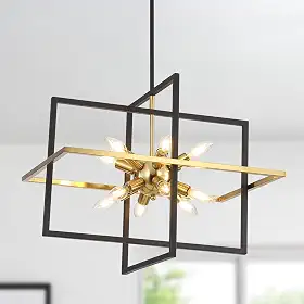 HONGREN Lustre moderno quadrado lartern grande industrial 61 cm preto e dourado luminária pendente para sala de jantar cozinha ilha entrada fazenda