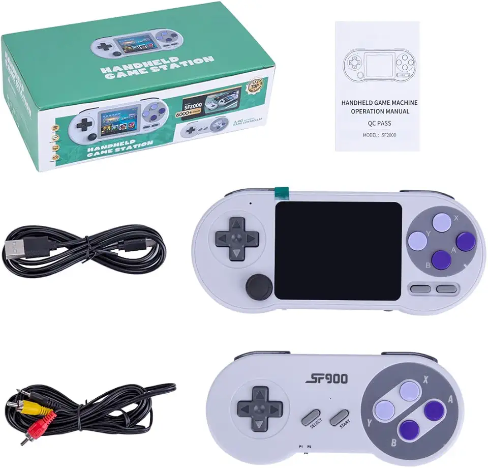 Data Frog SF2000 Handheld Game Console with 6,000 Games Built-in 3" IPS Screen Retro Arcade Portable Nostalgic Game Machine for Kids and Adults, White