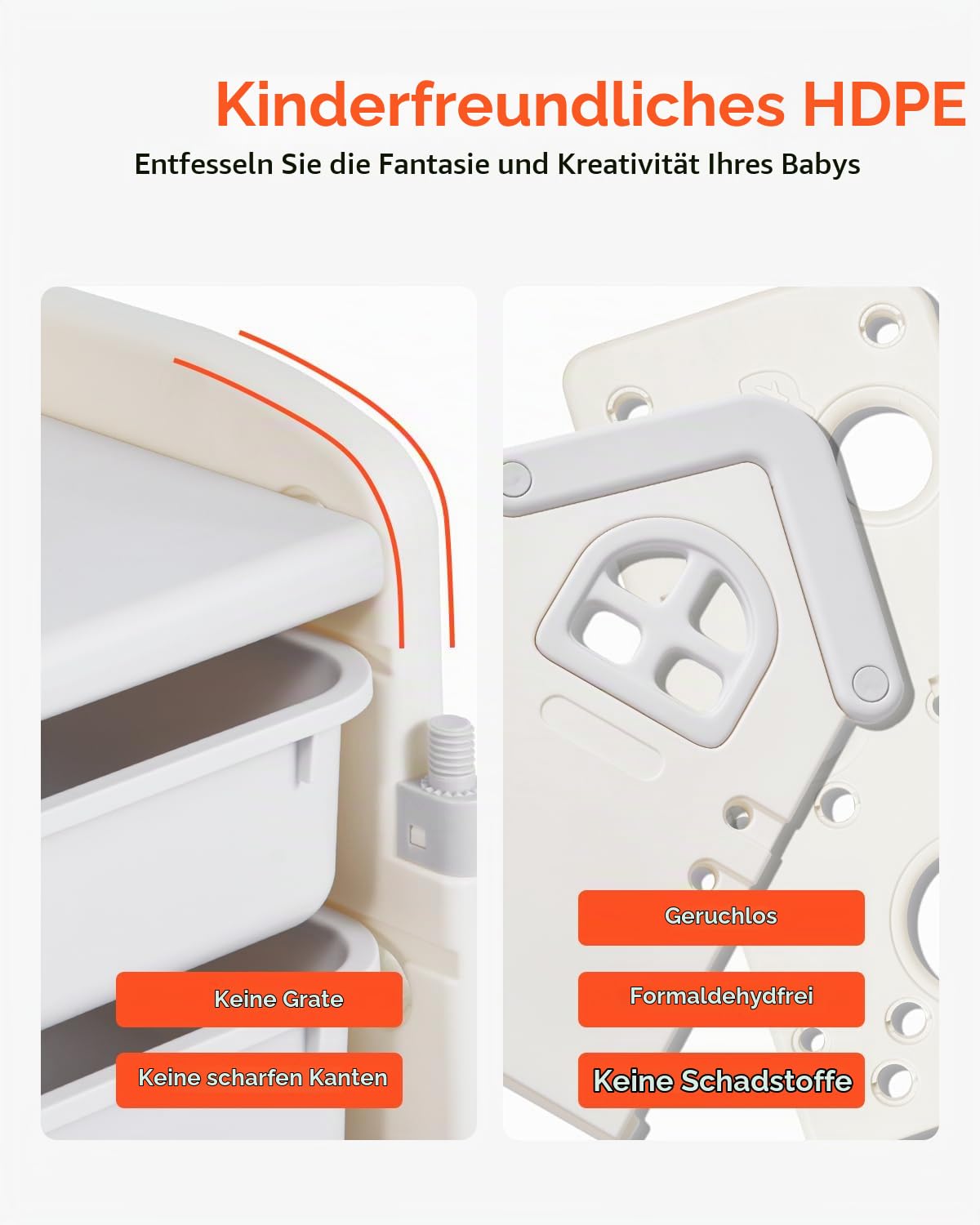 VEVOR Spielzeugaufbewahrung Bücherregal Spielzeugregal HDPE, 4-stöckige multifunktionale Ablage mit 10 flexiblen Kunststoffbehältern, für Schlafzimmer Klassenzimmer Kinderzimmer (Grau + Beige)