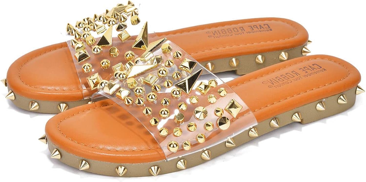  | Cape Robbin Tonie Sandals Slides for Women, Studded Womens Mules Slip On Shoes | Slides