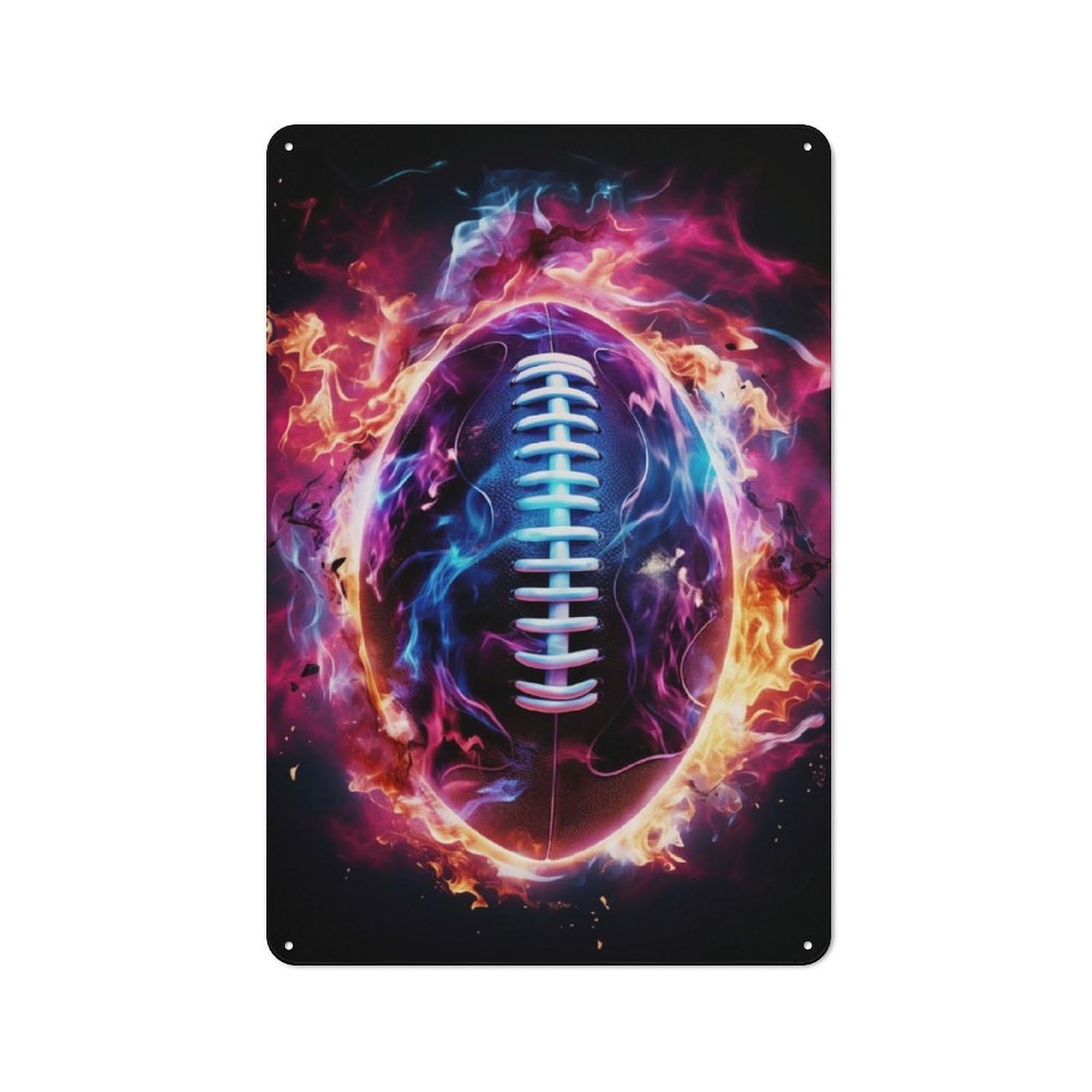 Junmoney Flame Engulfed Football For Guest Room Or Hallway, Retro-Style Tin Sign 30X20cm, For Vintage Wall Decor Fans, For Themed Room Decoration