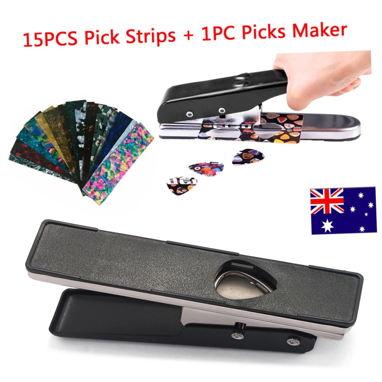 R26 Punch per Plettro Chitarra Accessori Musica DIY | Taglio Derlin, per Pvc e Vecchie Carte, Finitura Nera, Base in Plastica