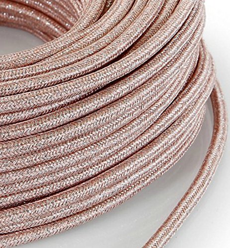 Câble électrique en tissu rond Rond Style Vintage avec revêtement coloré lamé Rose H03VV-F section 3 x 0,75 pour lustres, lampes, abat jour, Design. Fabriqué en Italie Cover