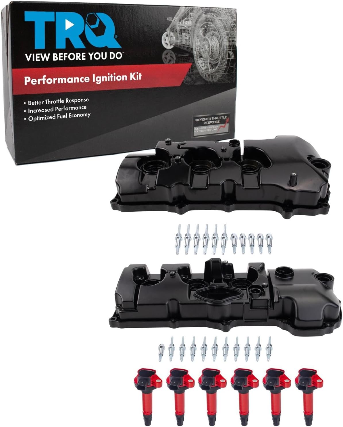 TRQ Performance Ignition Coil Kit 8 Piece Valve Cover Compatible with 15-19 Ford Explorer 14-19 Flex Lincoln MKT MKS Police Interceptor Utility 15-17 Police Interceptor Sedan 15-16 Taurus