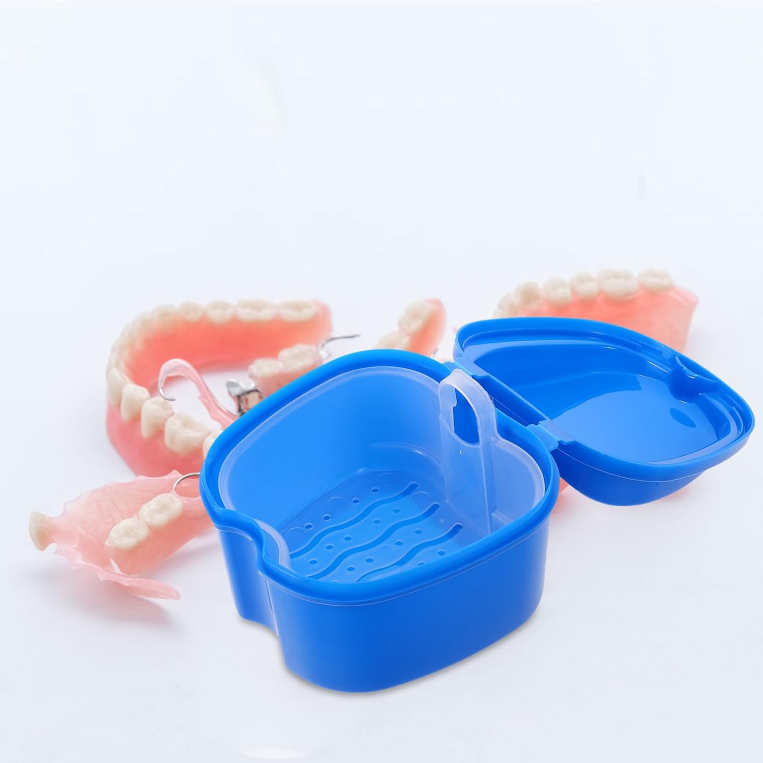 5pcs Retainer Soak Tub Case - Dental Container Holder with Strainer Basket Storage Organizer - Travel Size Cleaning Case for Braces Aligners