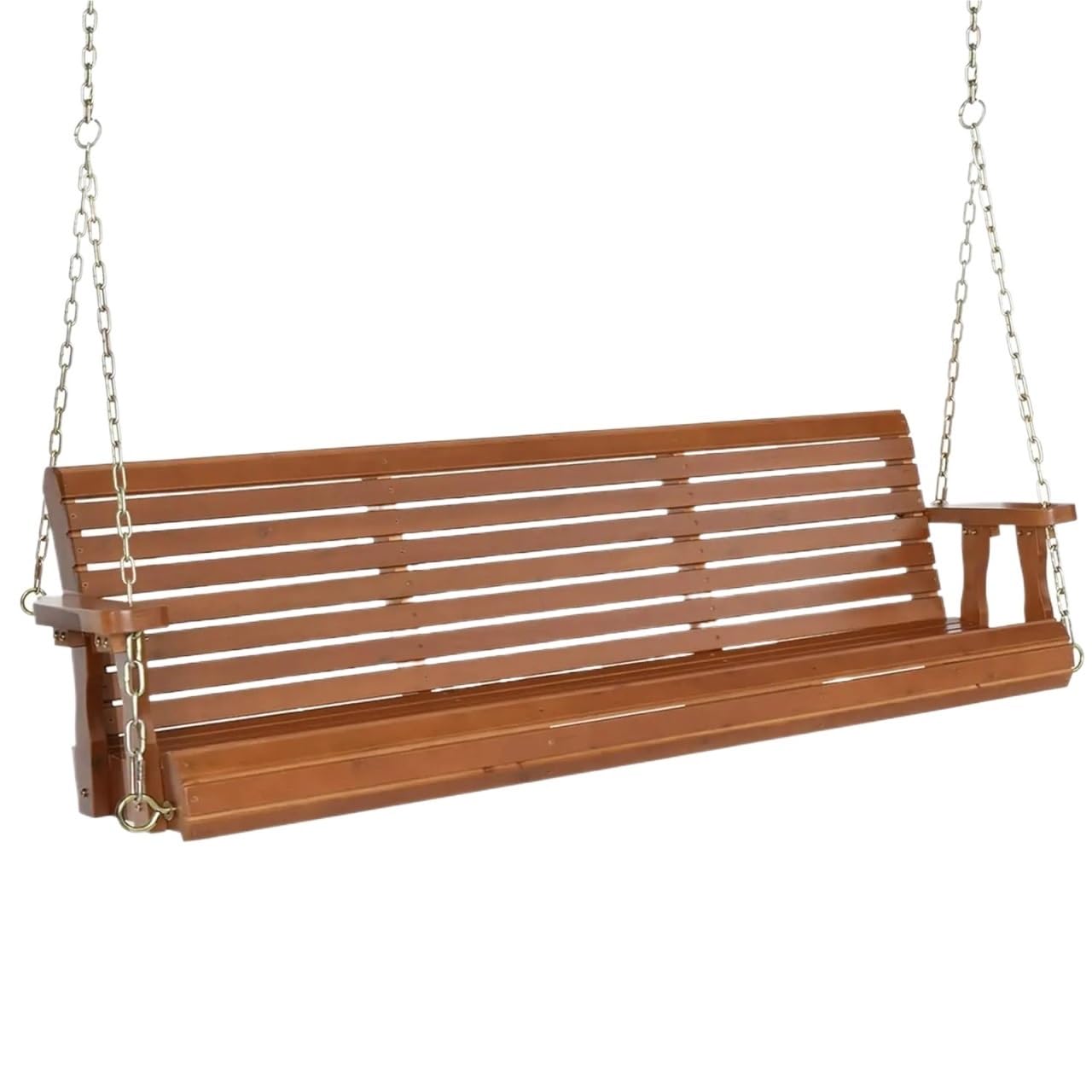 Wooden Swing Bench Garden, Heavy Duty 880 LBS Swing Chair Bench With Hanging Chains, Patio Wooden Porch For Courtyard(Brown)