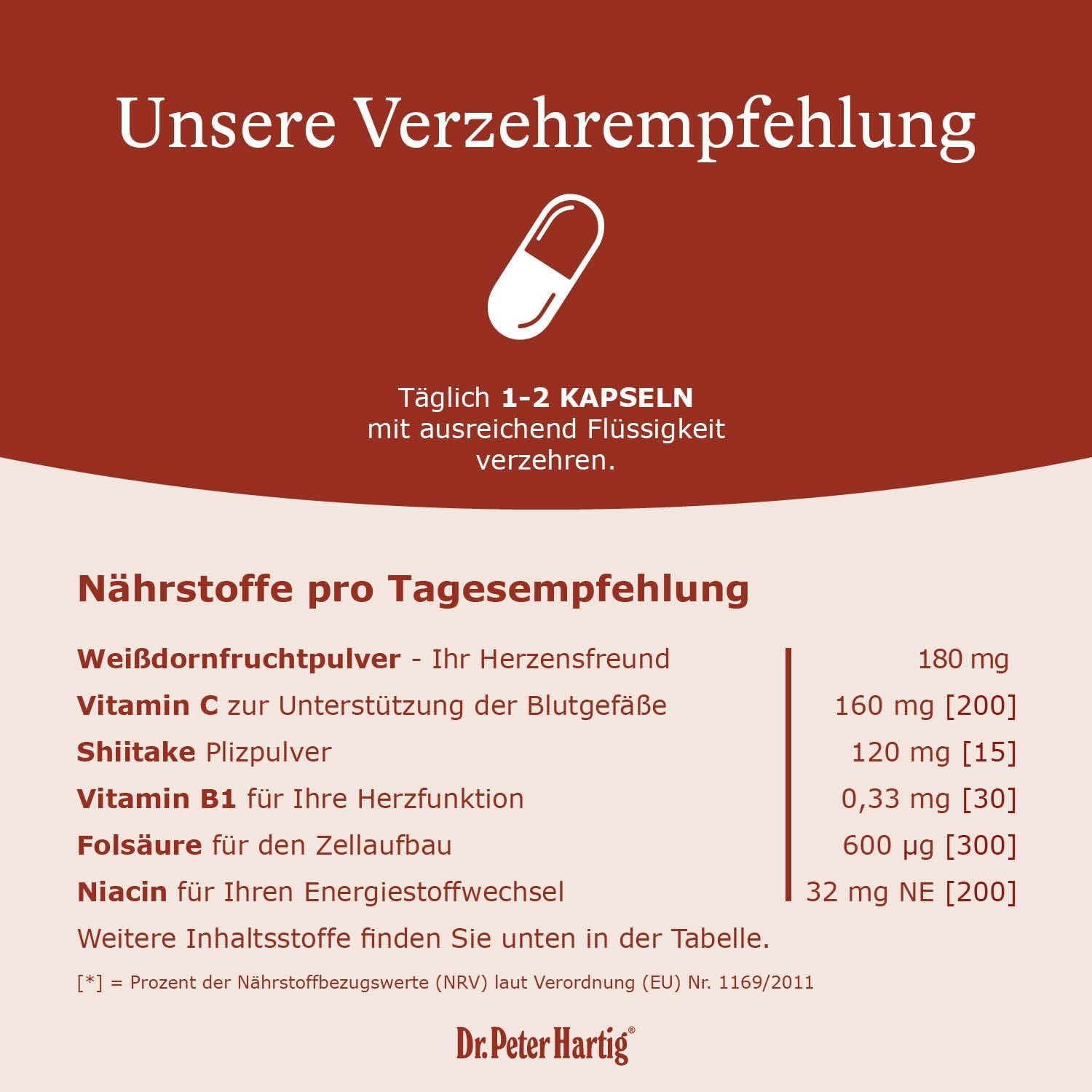 Dr. Peter Hartig Weißdorn Plus 15, unterstützt ihr Herz auf natürliche Weise, Niacin, 120 Kapseln 4-Monats-Vorrat lactose- hefe- und glutenfrei