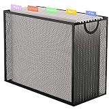 Hanging File Organizer with 5 Hanging Folders for Desk, Letter-Size File Folder Holder Storage Box, Desk Metal Mesh Big Desk File Folder Storage, No Installation Required (Black)