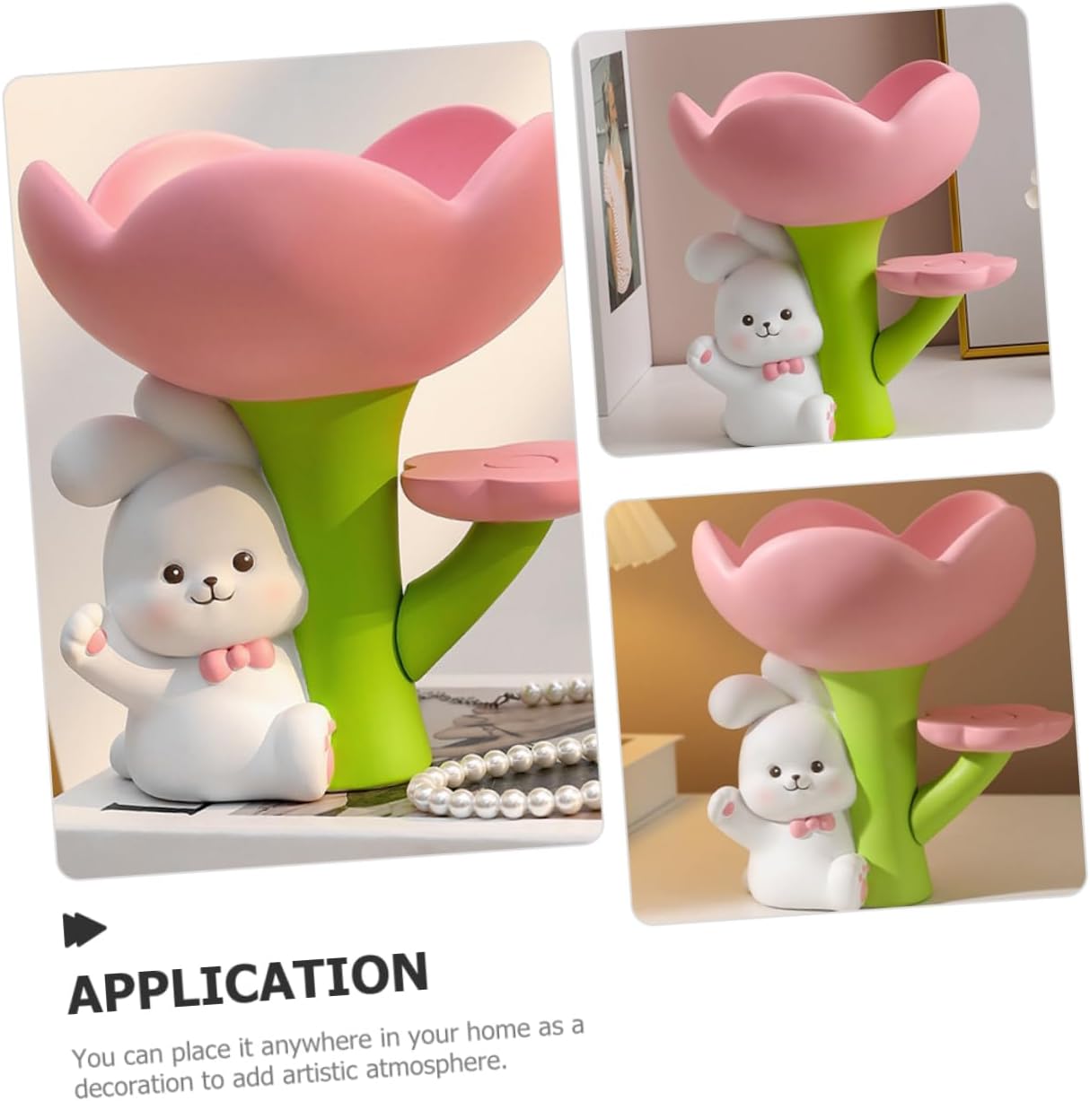 Cute Rabbit Flower Key Tray Organizer Key Storage Bowl for Home Decoration Functional Bunny Tray Holder for Entryway Bedroom Living Room and Bathroom