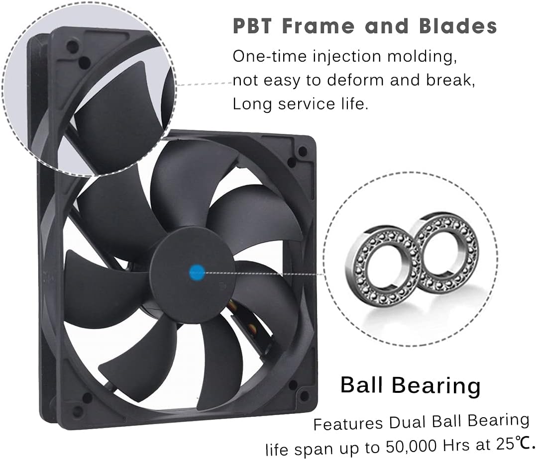 GDSTIME 120mm x 120mm x 25mm Fan DC 24V Dual Ball Bearing 2000 RPM 12025 Brushless Computer Cooling Case Fan For PC PSU Cabinet Workstation Ventilation - Image 5