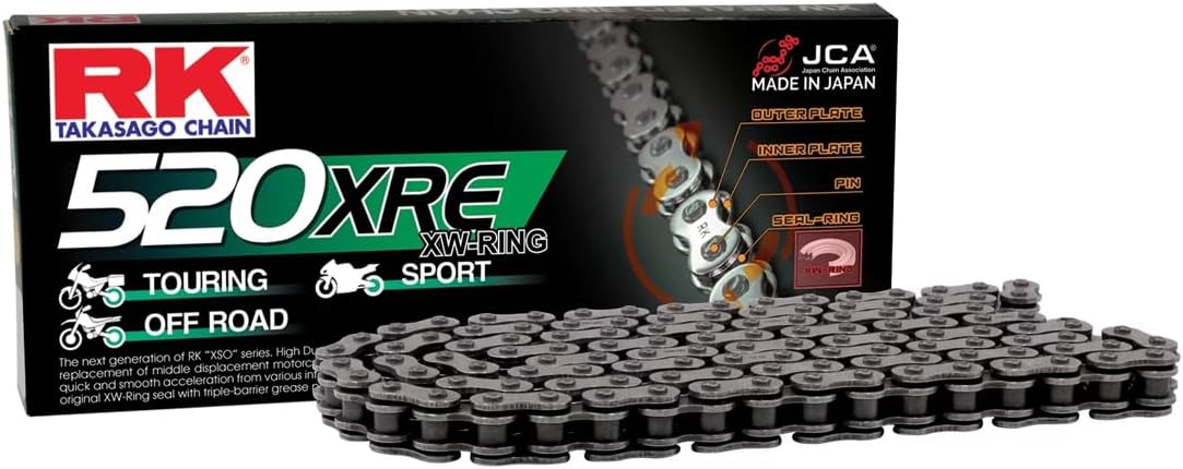RK Racing Chain 520XRE-114 Steel 114 Link XW-Ring Chain with Connecting Link