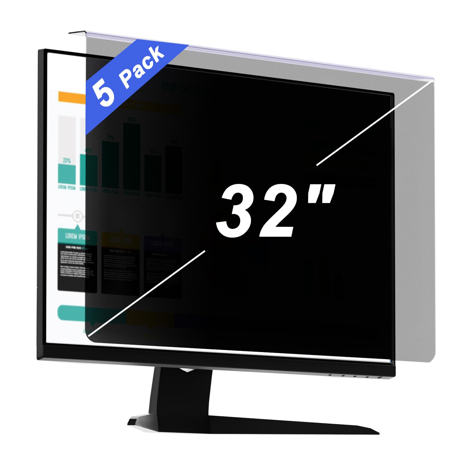 【5-Pack】 32 Inch Hanging Computer Privacy Screen | Anti-Spy | Blue Light