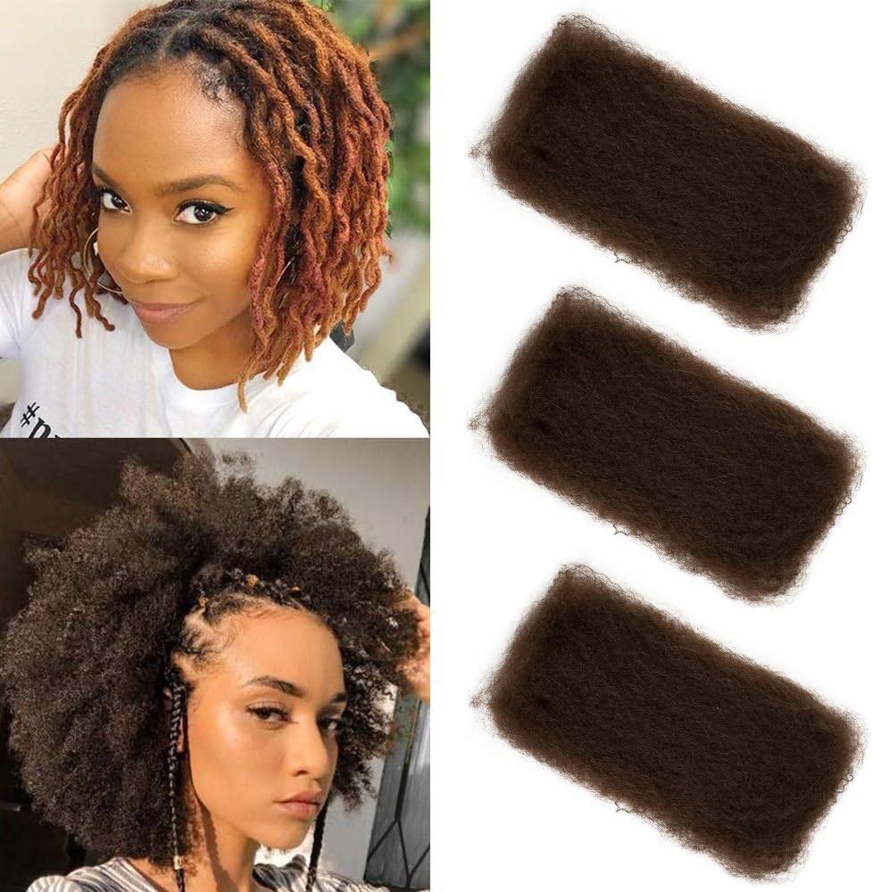 FASHION IDOL Afro s Bulk Human Hair for Dreadlock Extensions Loc Repair Braiding Twist Tight Afro Human Hair for Loc 3 Packs 150 Gram Medium Brown 10 Inches 5.3 Oz