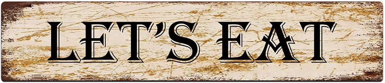 Peiyeety A010 Vintage Metal Tin Sign Decorative Wall Art Let's Eat Themed Sign, Rustic Style, Durable Waterproof Rustproof, For Home, Kitchen, Easy To Mount, 4X16 Inch