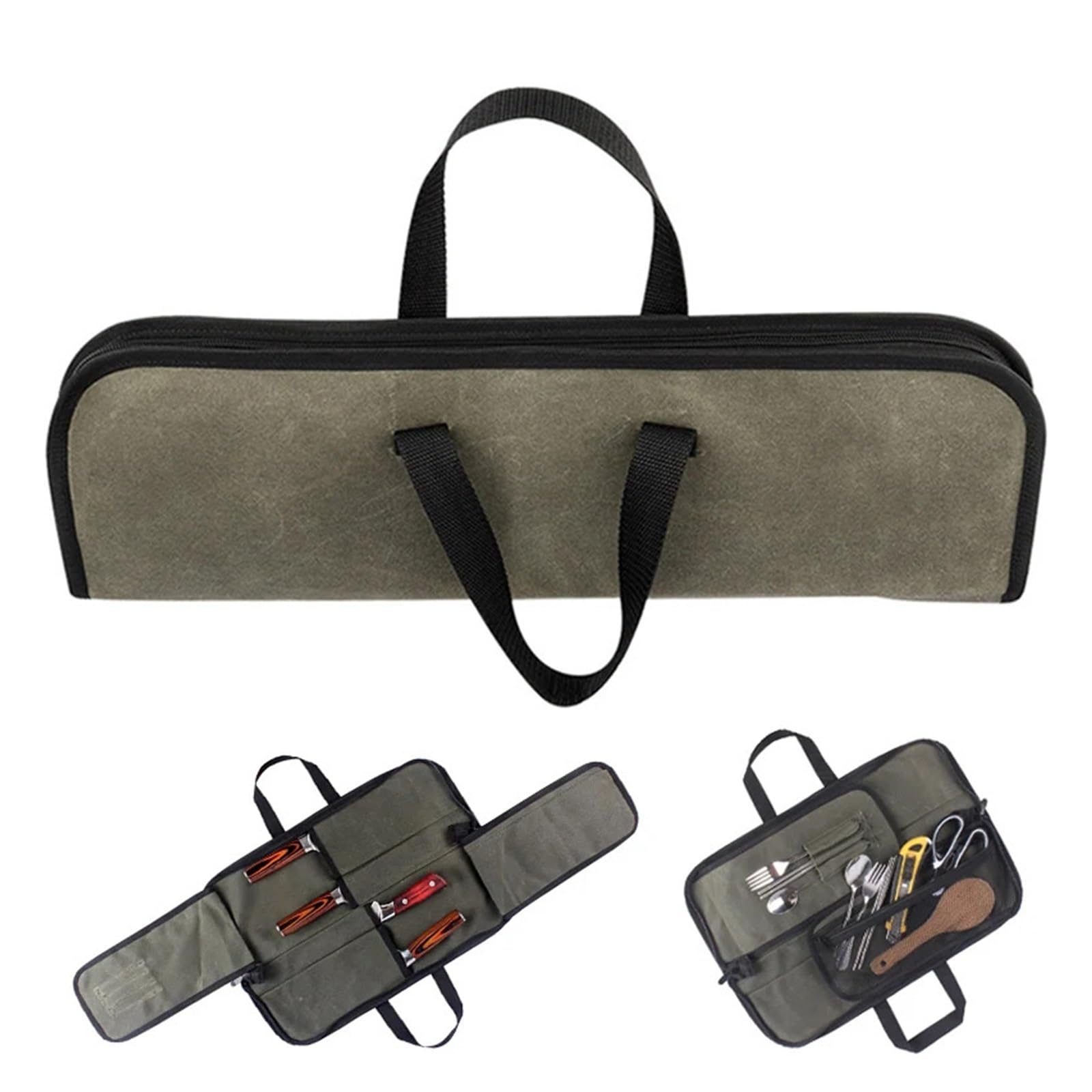 Besteckrolle Professionelle Messertasche mit 4 Fächern und Geschirrtasche, ideal for Picknicks, Koch- Küchenmesser, Aufbewahrung Tragetasche