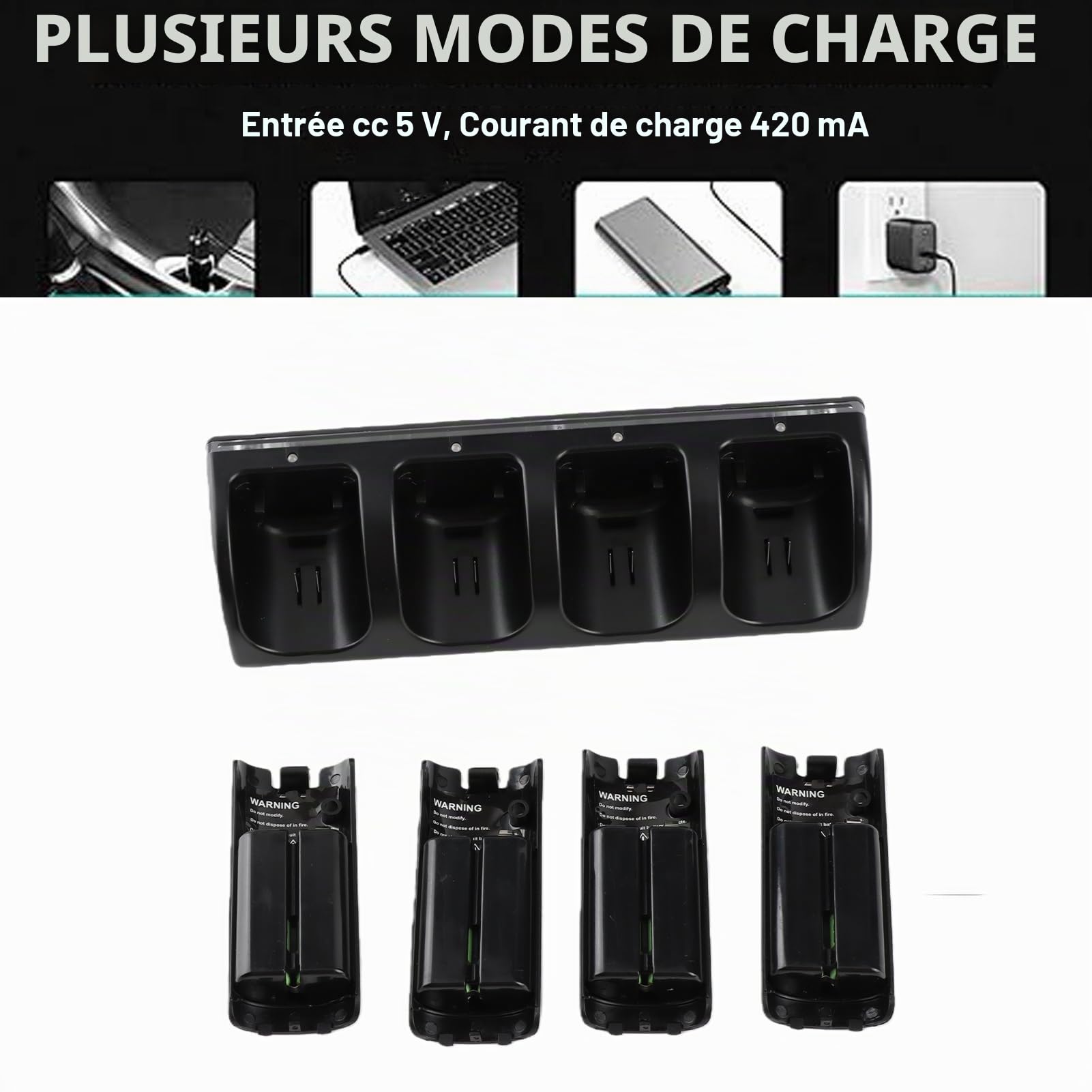 Station de Chargement de Télécommande pour / U avec 4 Batteries Rechargeables de 2800 MAh, Station de Chargement de Contrôleur pour Contrôleur (BLACK)