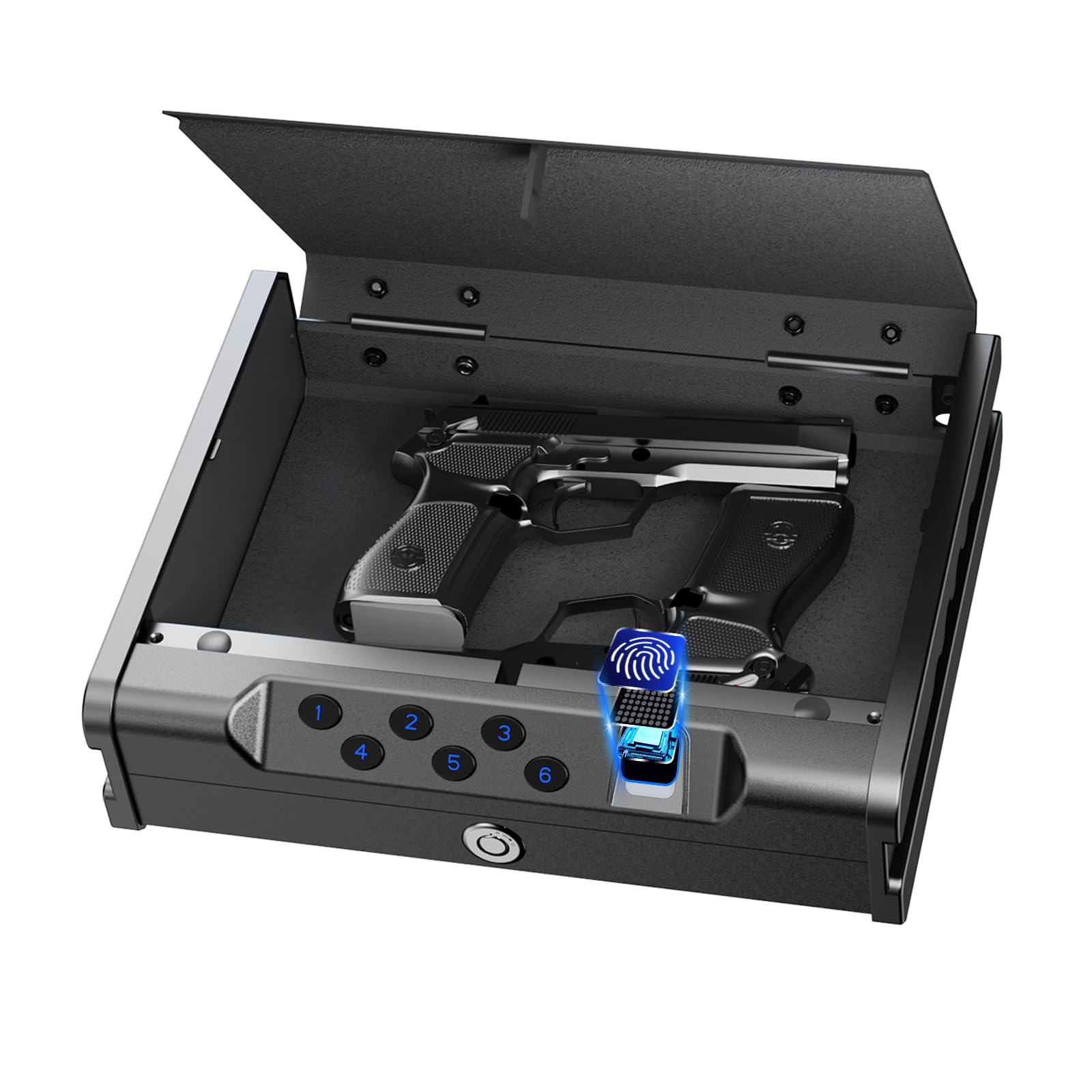 teentan Gun Safe, Biometric Gun Safe for Pistols - Quick-Access Handgun Safe with Fingerprint & Digital Keypad | Fits 2 Pistols | Silent Mode, Heavy-Duty Steel for Home, Nightstand, Car, and Bedside