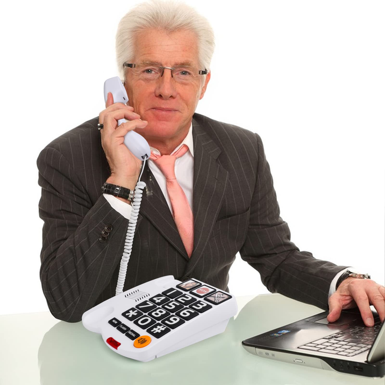 Telefoni a bottone grandi per anziani Sangyn Telefono fisso con cavo con controllo del volume Pulsante grande e composizione one-touch per suoneria amplificata per ipovedenti per ipovedenti