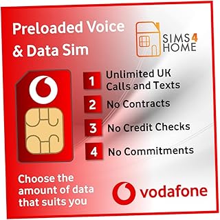 Vodafone Sim Card Preloaded with UNLIMITED UK Calls, Texts & 100GB of 4G/5G Data. (Valid for 30 days). No Contracts, No Commitments, No Credit Checks, No Tie-ins, No Personal ID. Simple to renew.
