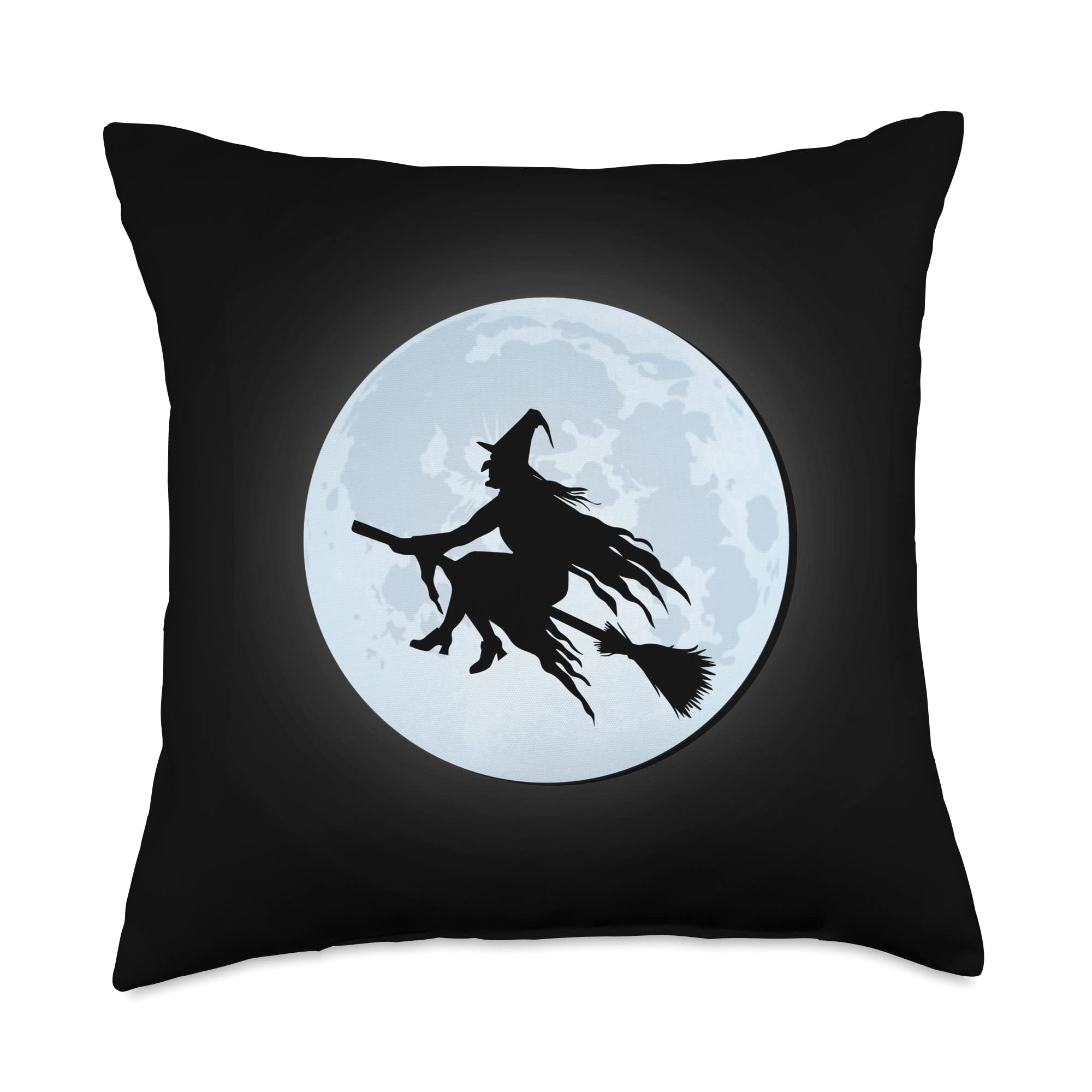 VinagreShopWitch Flying Over The Full Moon with her Broom Throw Pillow, 18x18, Multicolor